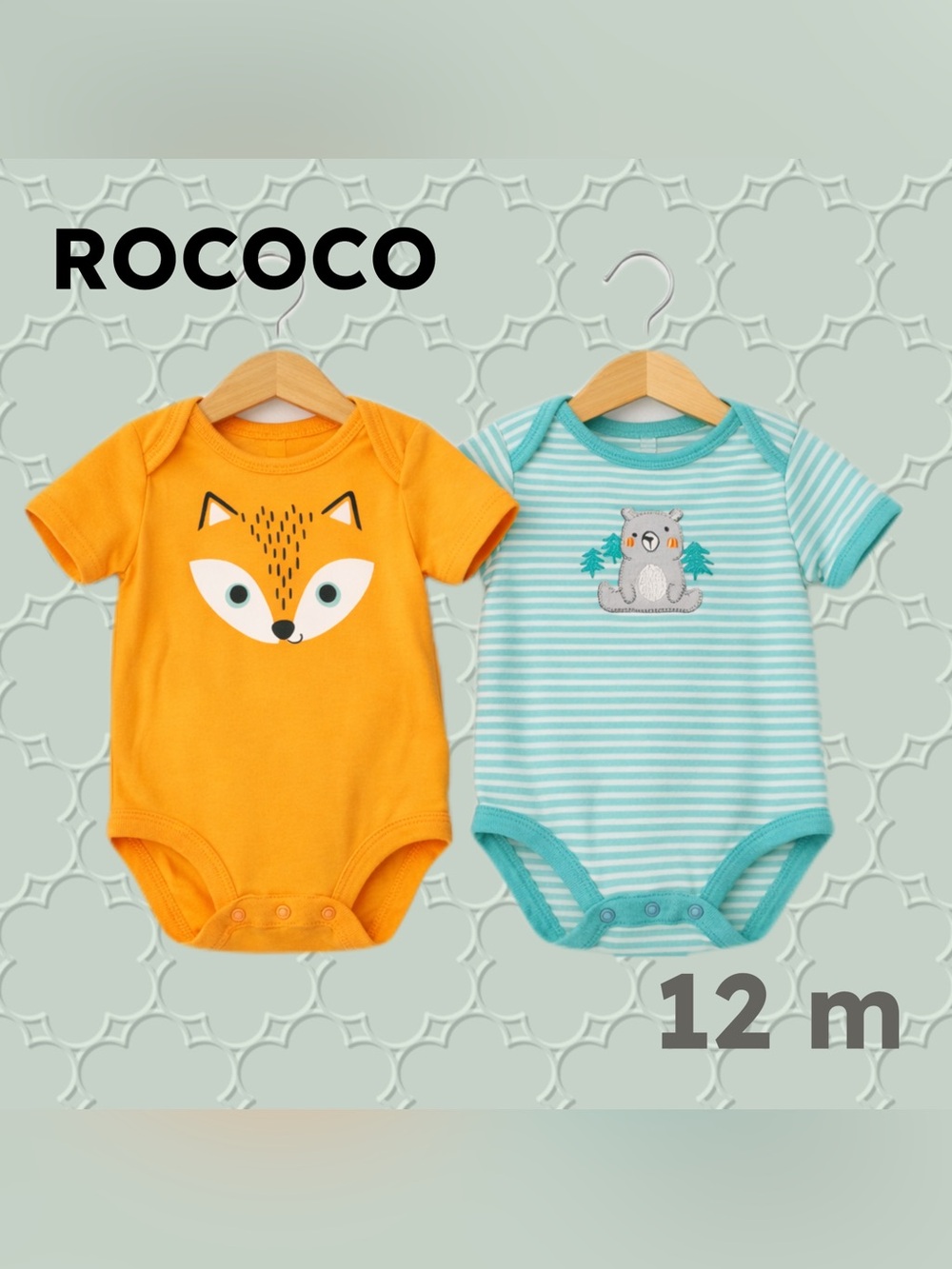 👍GUC ROCOCO | 12m | 2X Unisex Forest Friend Print Baby Onesies